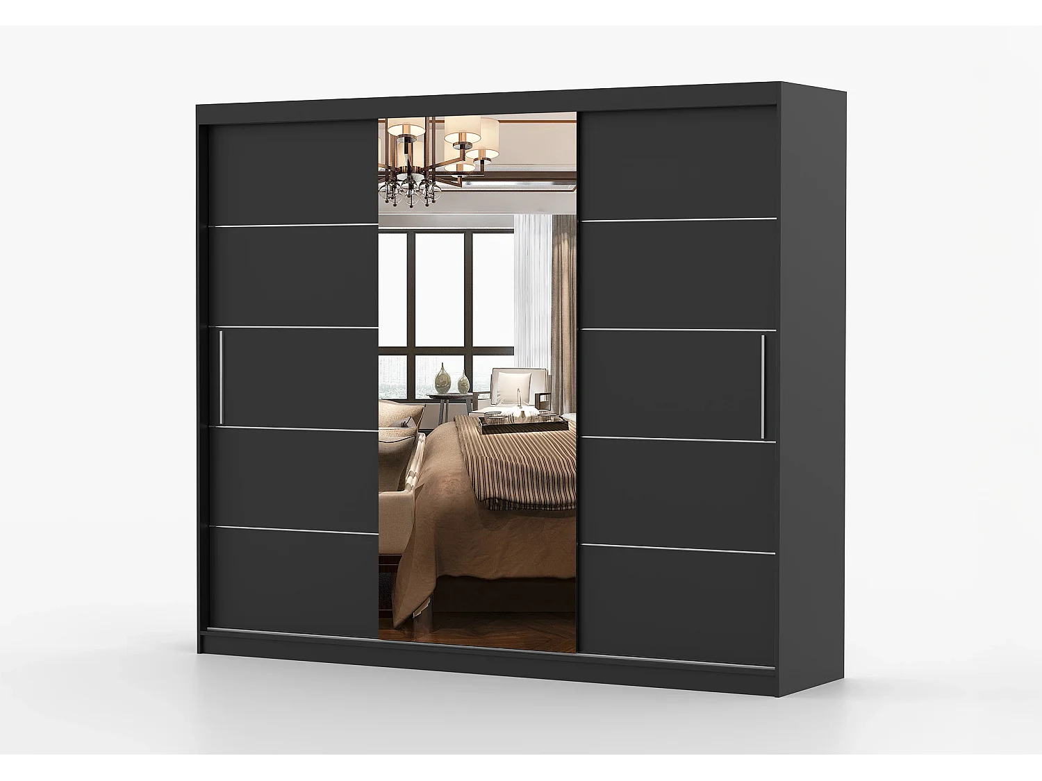 Armoire Théana avec miroir 250 cm - Noir