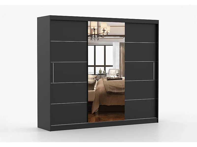Armoire Théana avec miroir 250 cm - Noir