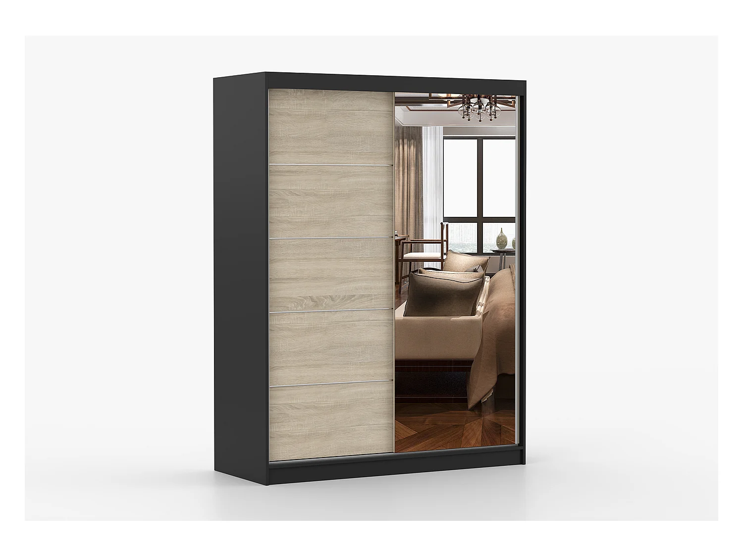 Armoire Vaiana 150 cm avec miroir - Noir - Chêne
