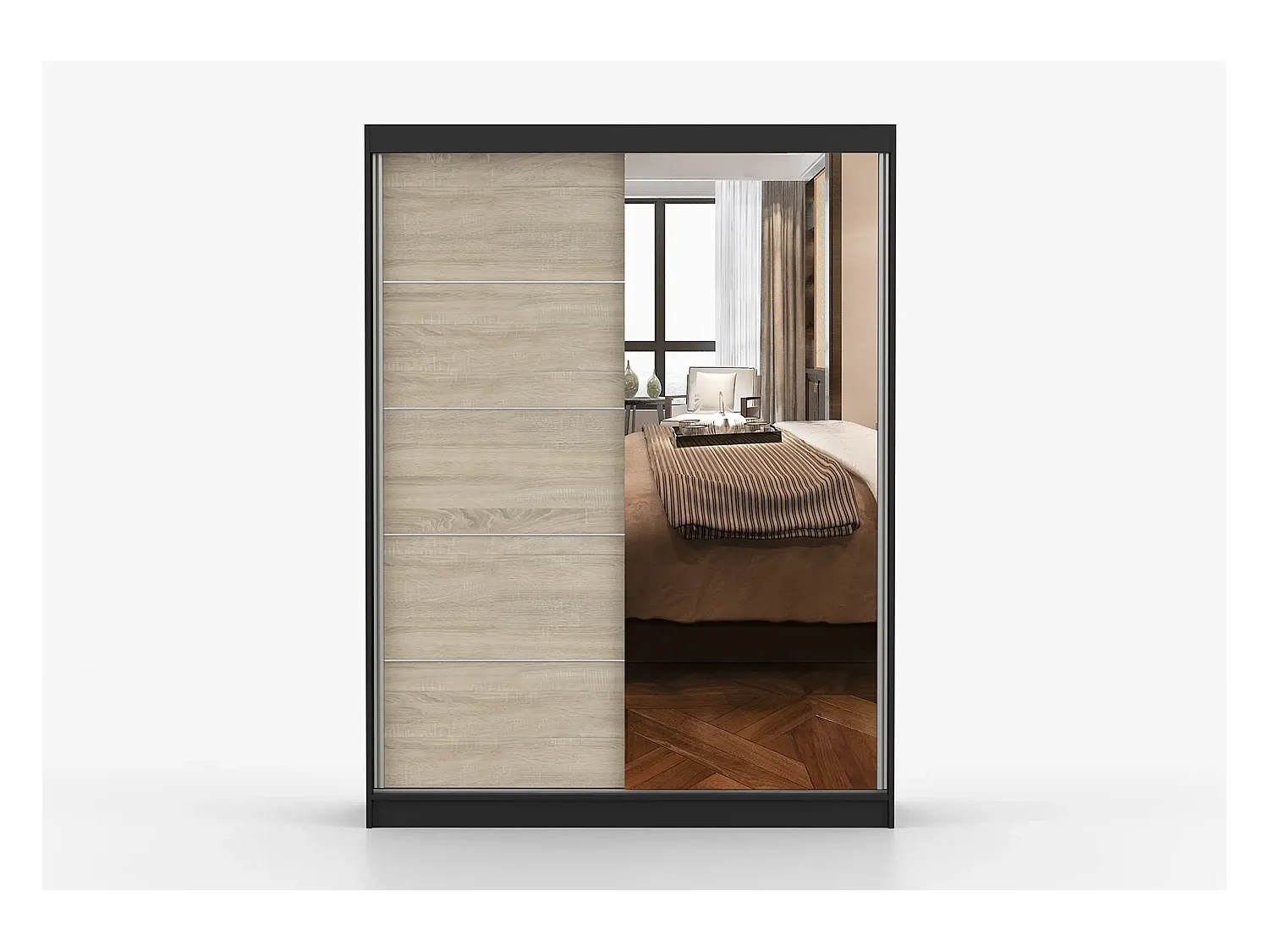Armoire Vaiana 150 cm avec miroir - Noir - Chêne