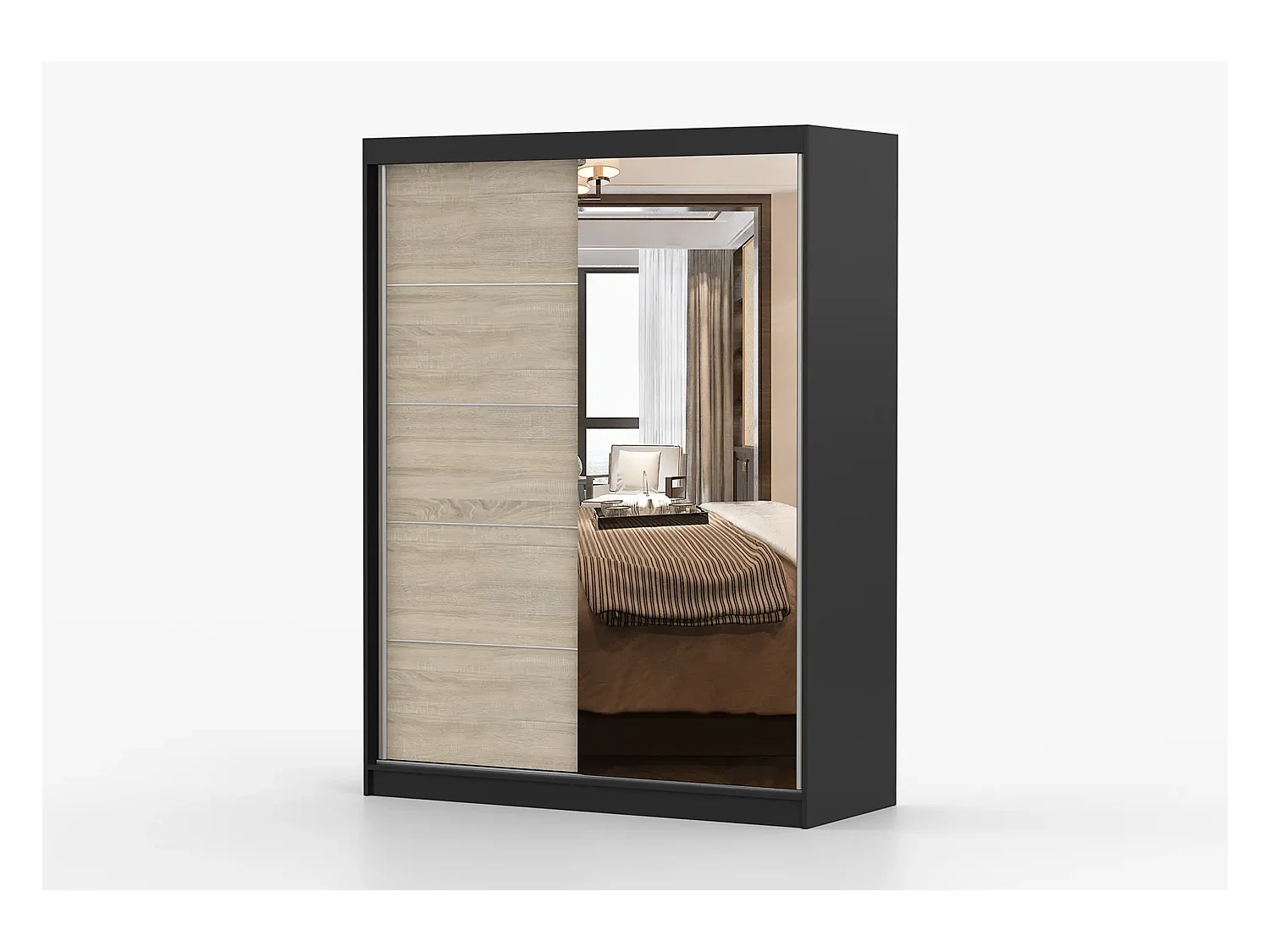 Armoire Vaiana 150 cm avec miroir - Noir - Chêne