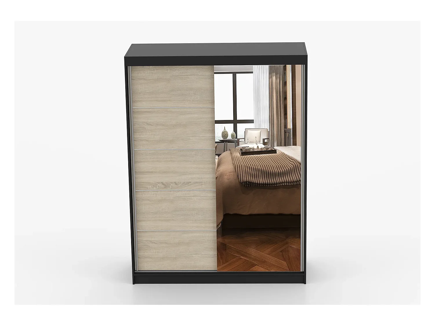 Armoire Vaiana 150 cm avec miroir - Noir - Chêne