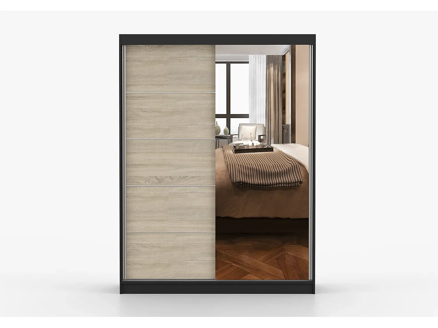 Armoire Vaiana 150 cm avec miroir - Noir - Chêne
