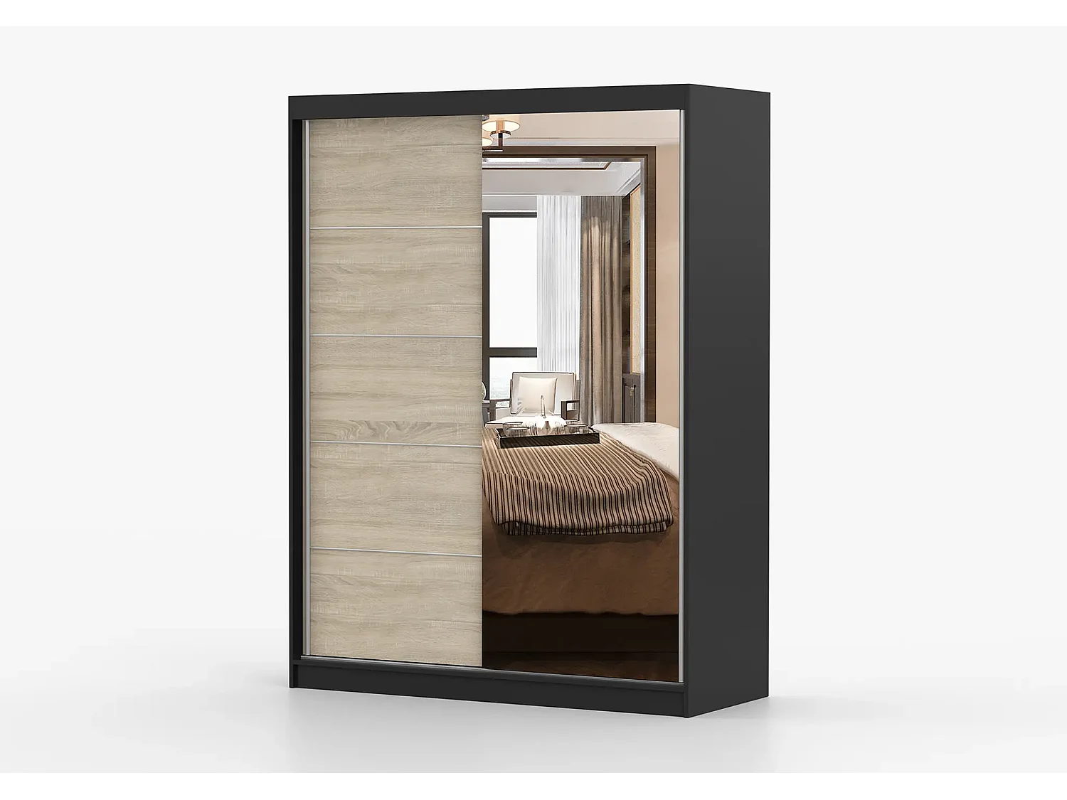 Armoire Vaiana 150 cm avec miroir - Noir - Chêne