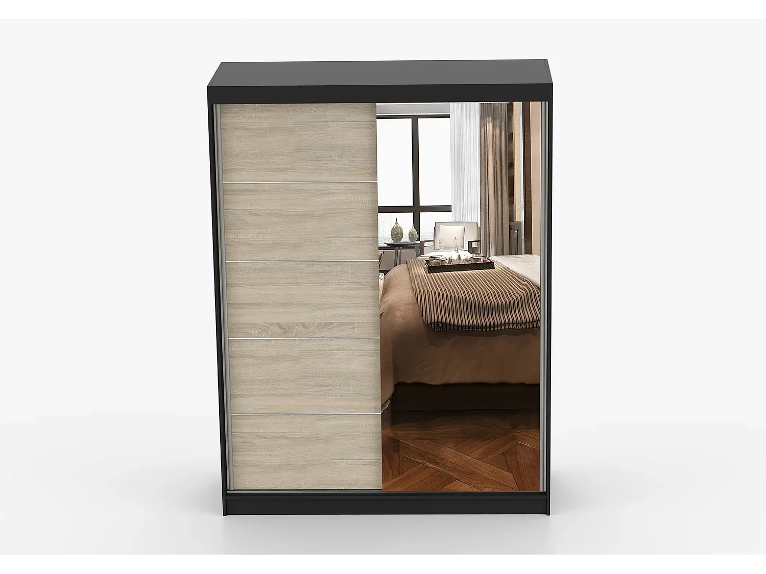 Armoire Vaiana 150 cm avec miroir - Noir - Chêne