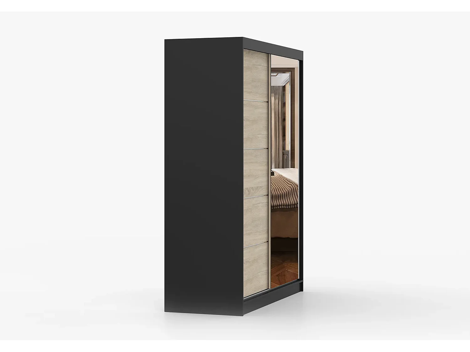 Armoire Vaiana 150 cm avec miroir - Noir - Chêne