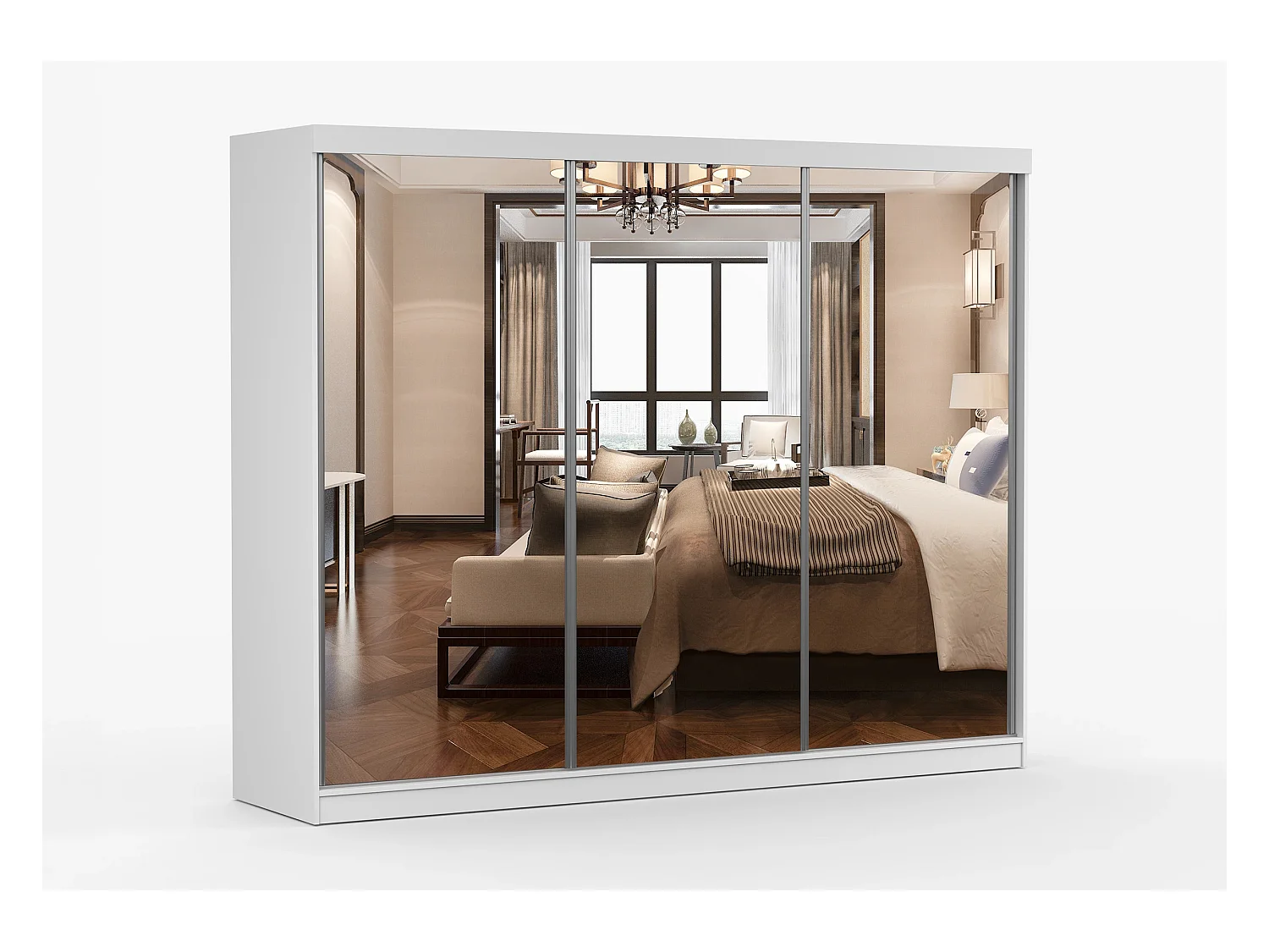 Armoire Milanor 250 cm avec miroir - Blanc