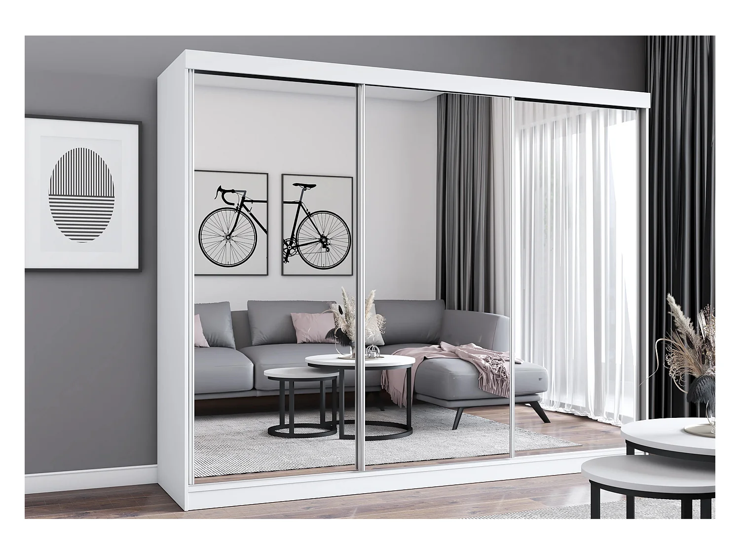 Armoire Milanor 250 cm avec miroir - Blanc