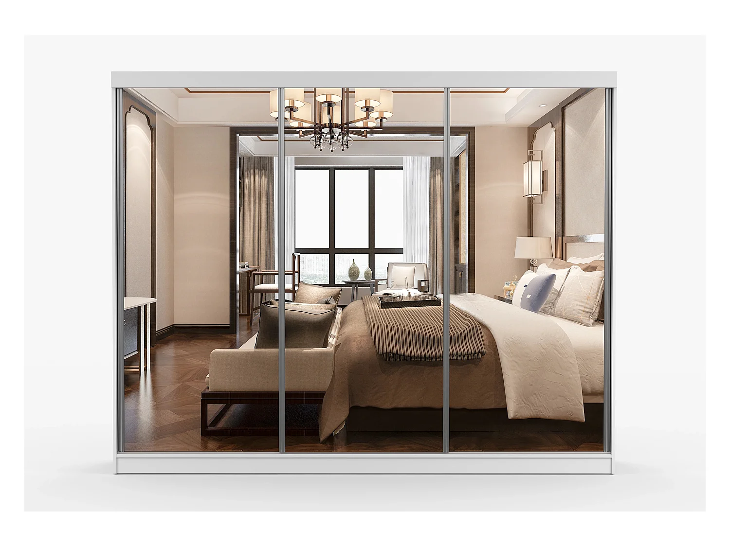 Armoire Milanor 250 cm avec miroir - Blanc