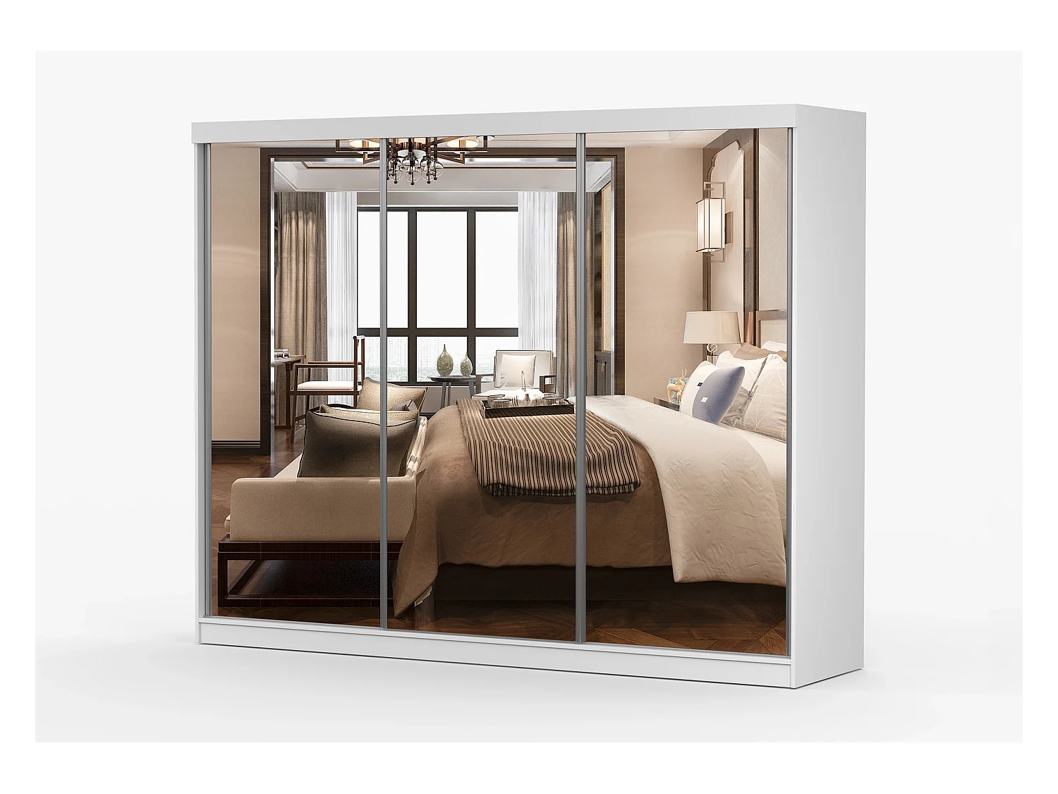 Armoire Milanor 250 cm avec miroir - Blanc