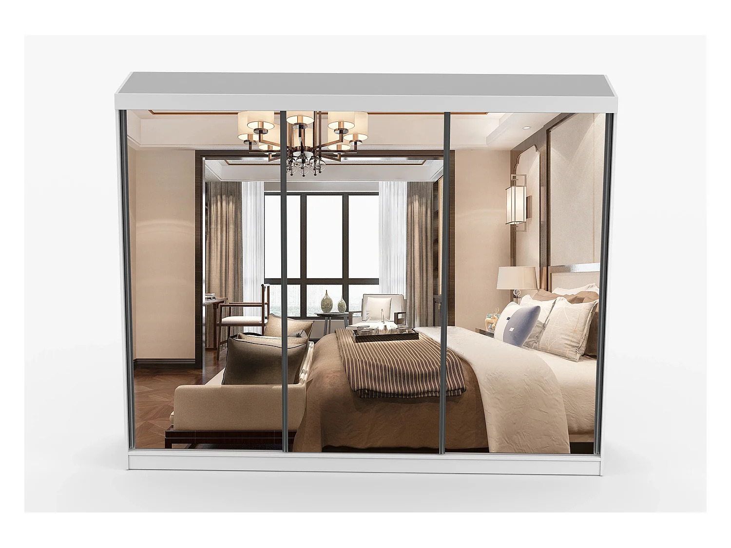 Armoire Milanor 250 cm avec miroir - Blanc