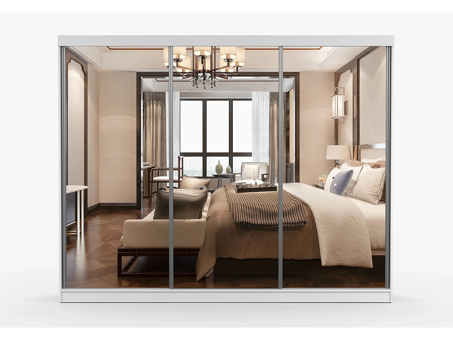 Armoire Milanor 250 cm avec miroir - Blanc