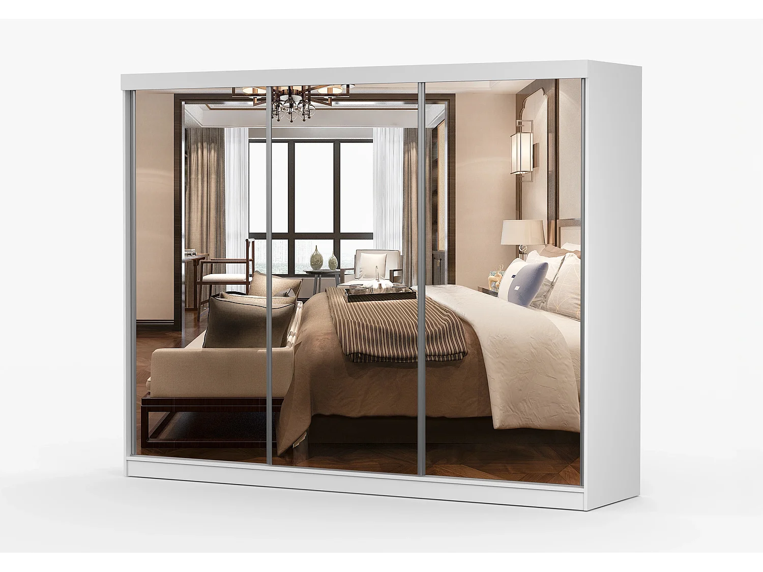 Armoire Milanor 250 cm avec miroir - Blanc