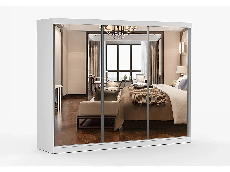 Armoire Milanor 250 cm avec miroir - Blanc