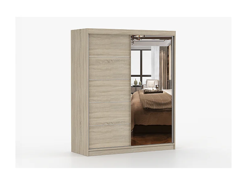 Armoire Ondine 160 cm avec miroir - Chêne