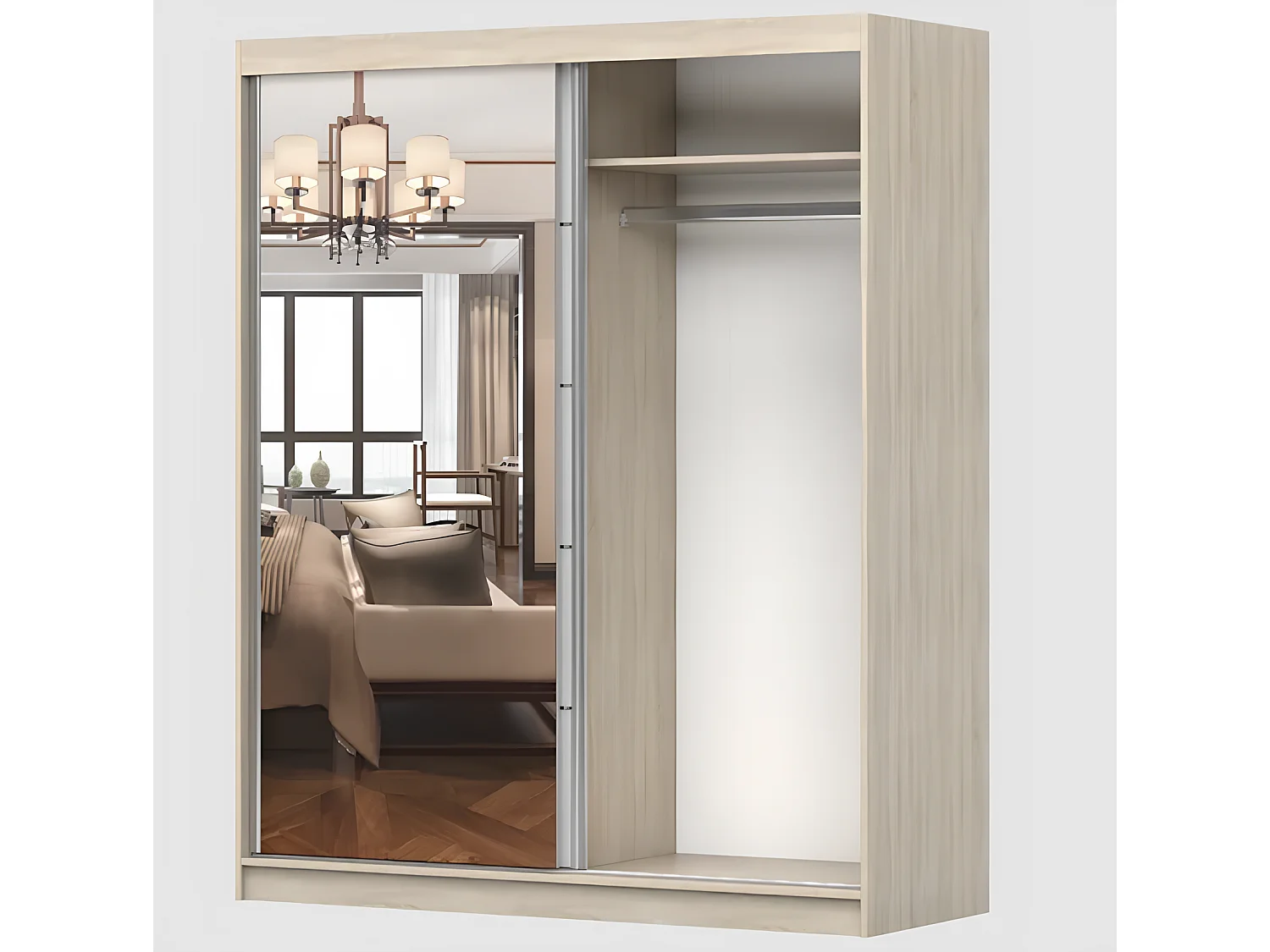 Armoire Ondine 160 cm avec miroir - Chêne