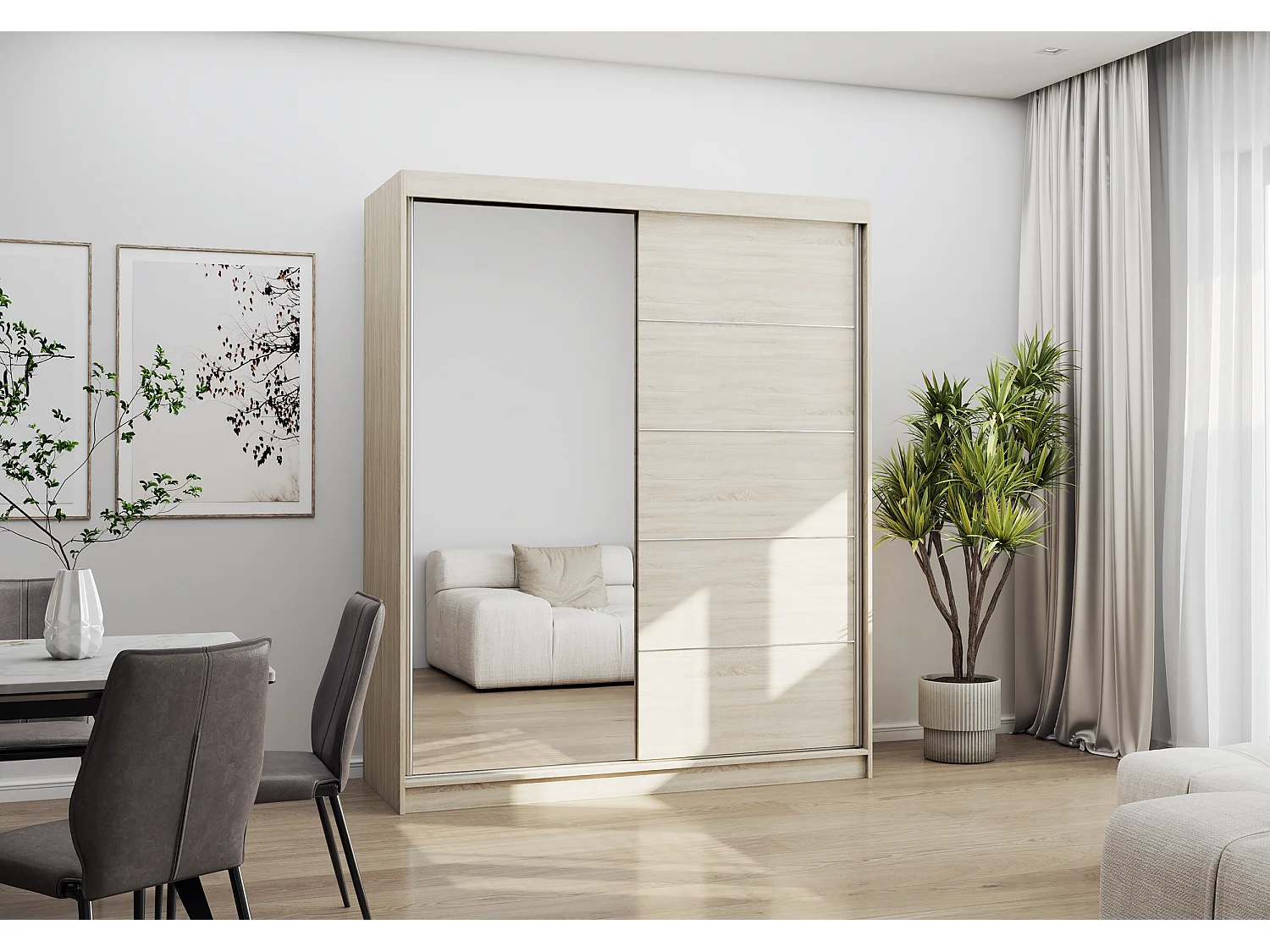 Armoire Ondine 160 cm avec miroir - Chêne