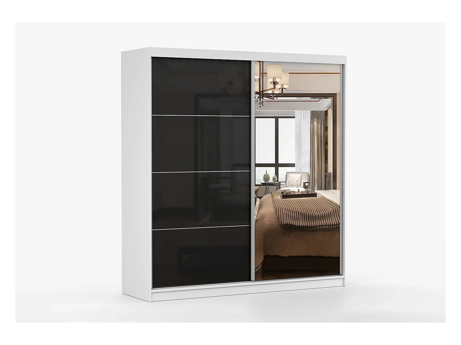 Armoire Calypso 233 cm avec miroir - Blanc - Noir