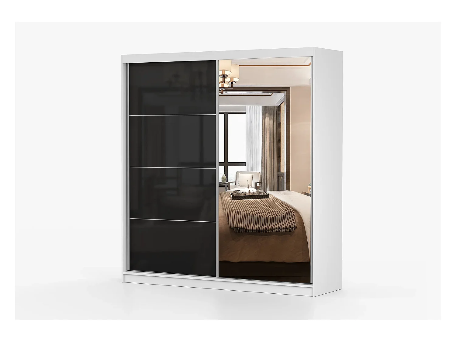 Armoire Calypso 233 cm avec miroir - Blanc - Noir