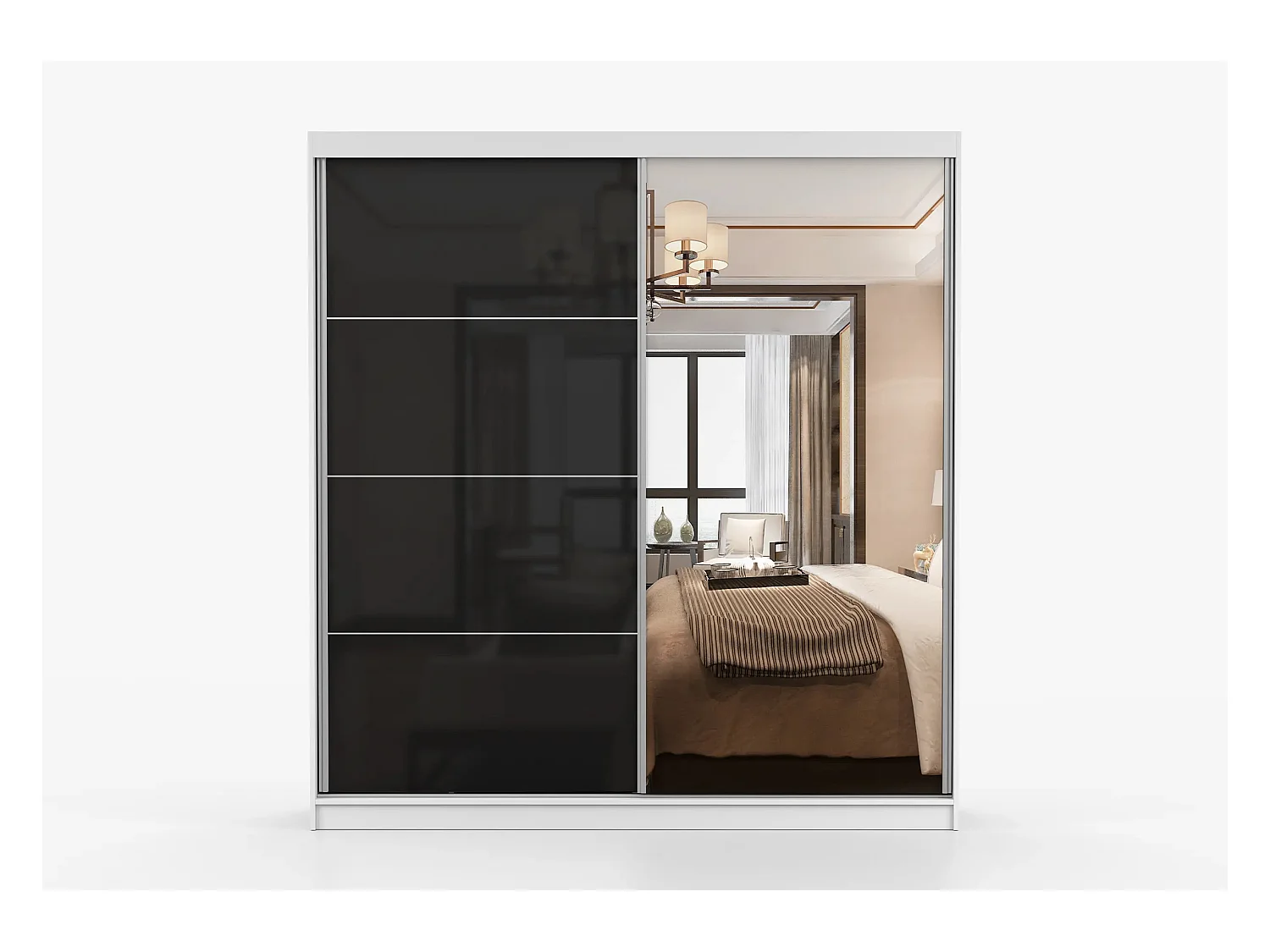 Armoire Calypso 233 cm avec miroir - Blanc - Noir