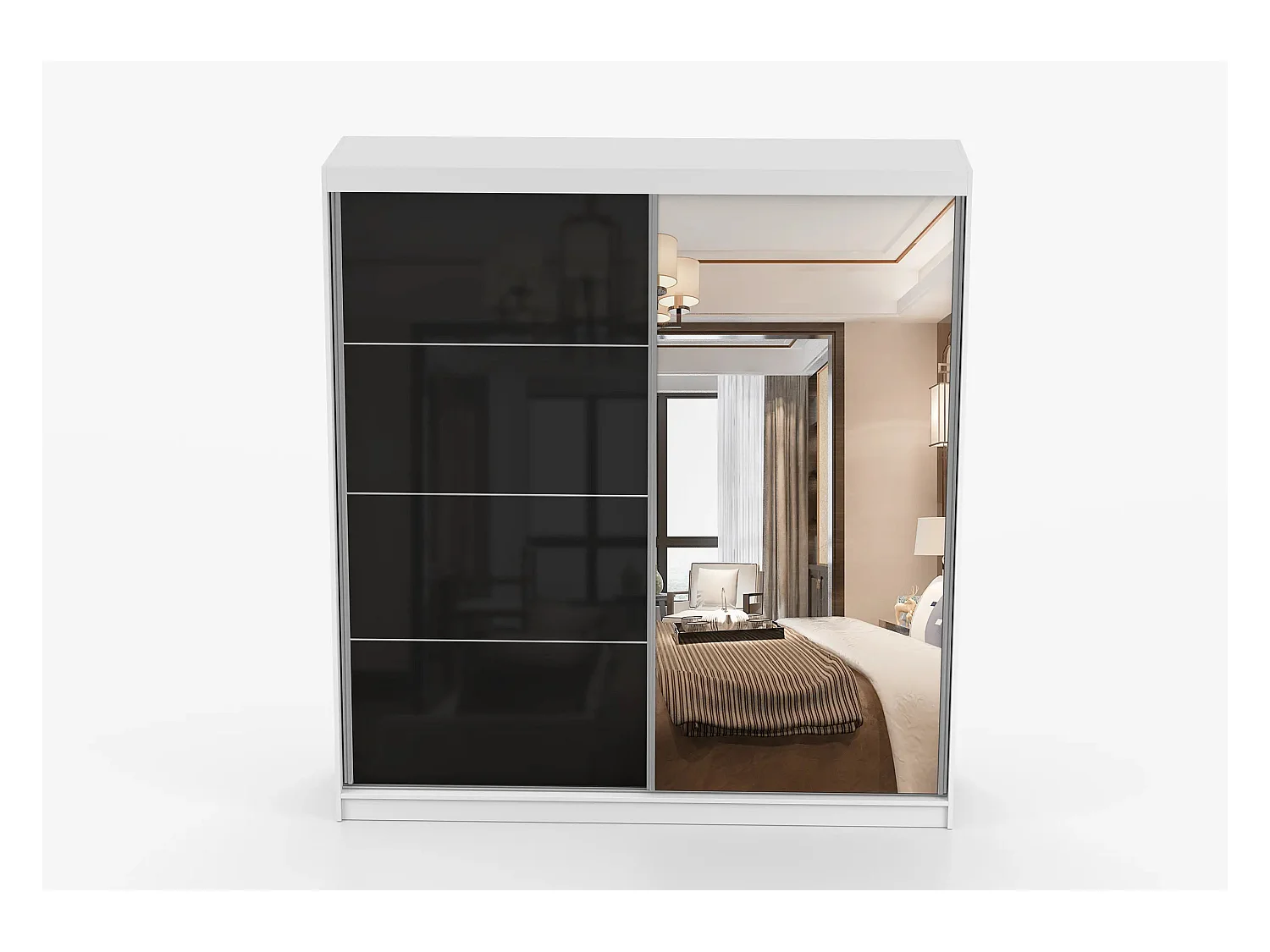 Armoire Calypso 233 cm avec miroir - Blanc - Noir