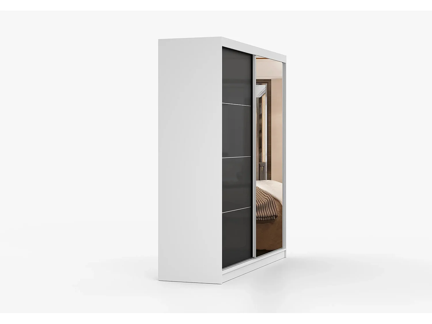 Armoire Calypso 233 cm avec miroir - Blanc - Noir