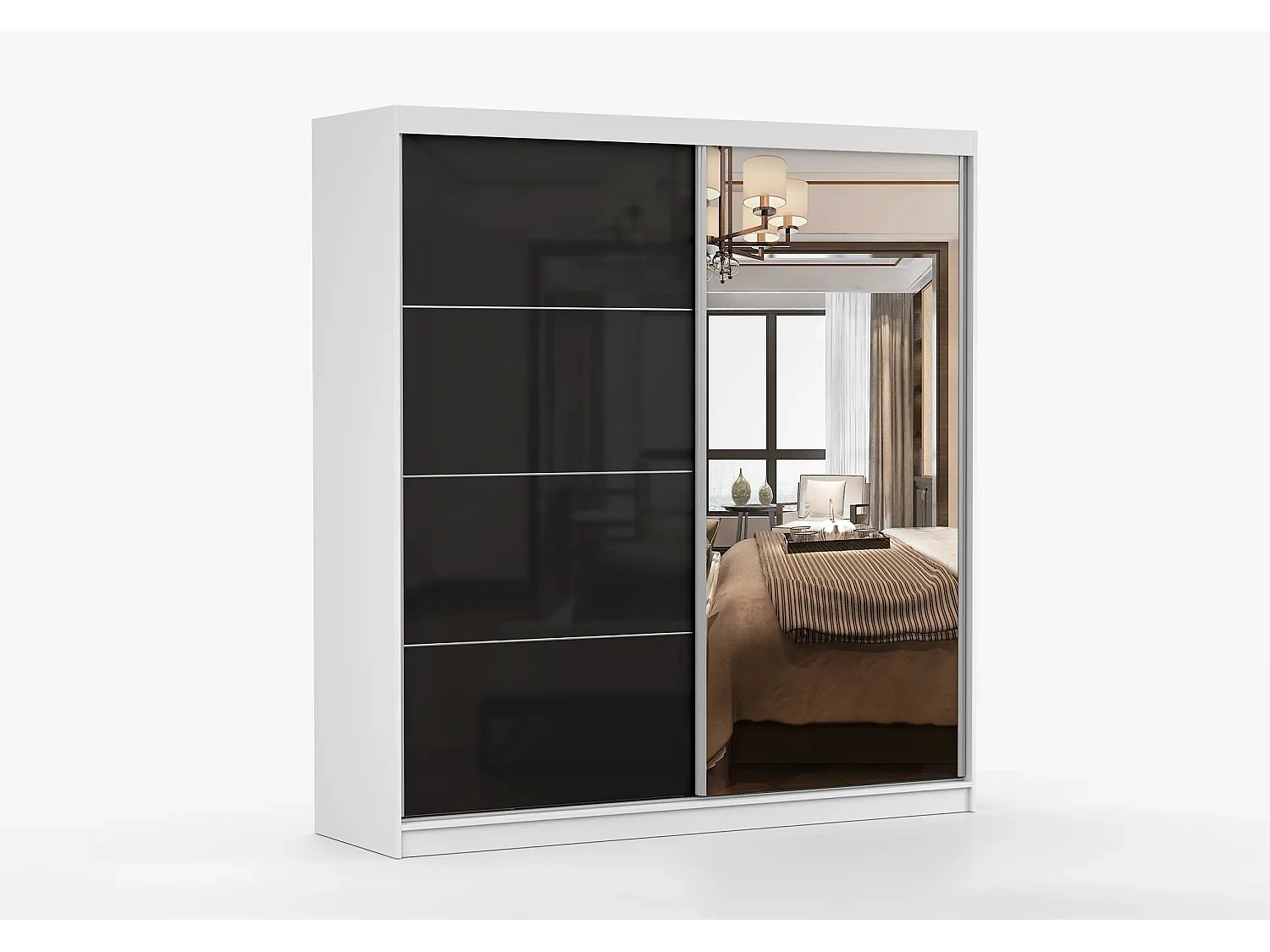 Armoire Calypso 233 cm avec miroir - Blanc - Noir