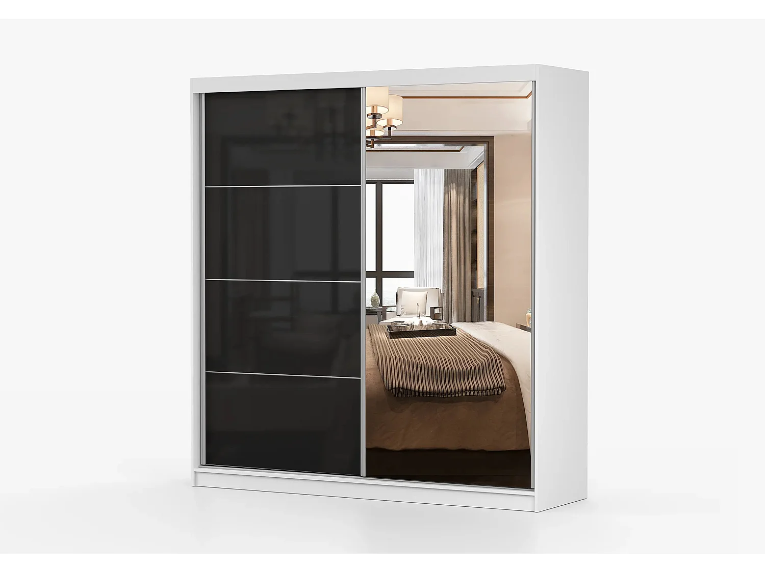 Armoire Calypso 233 cm avec miroir - Blanc - Noir