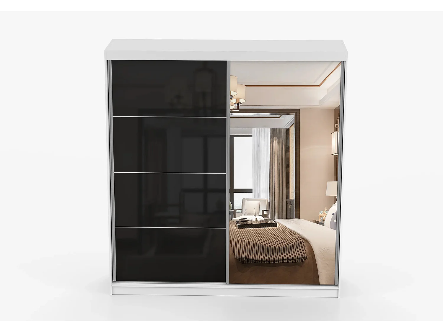 Armoire Calypso 233 cm avec miroir - Blanc - Noir