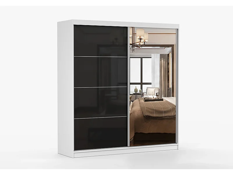 Armoire Calypso 233 cm avec miroir - Blanc - Noir
