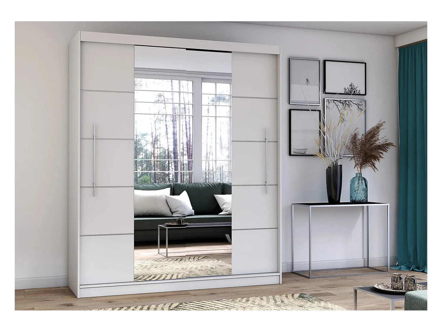 Armoire Orelia 203 cm avec miroir - Blanc