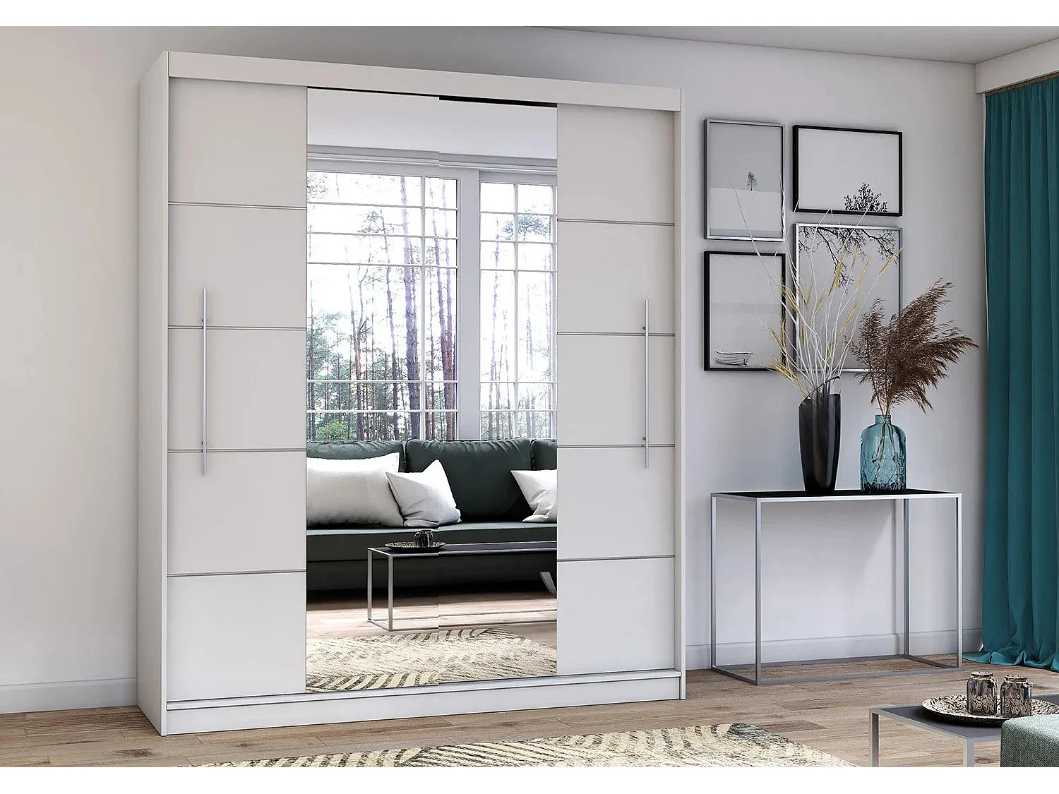 Armoire Orelia 203 cm avec miroir - Blanc