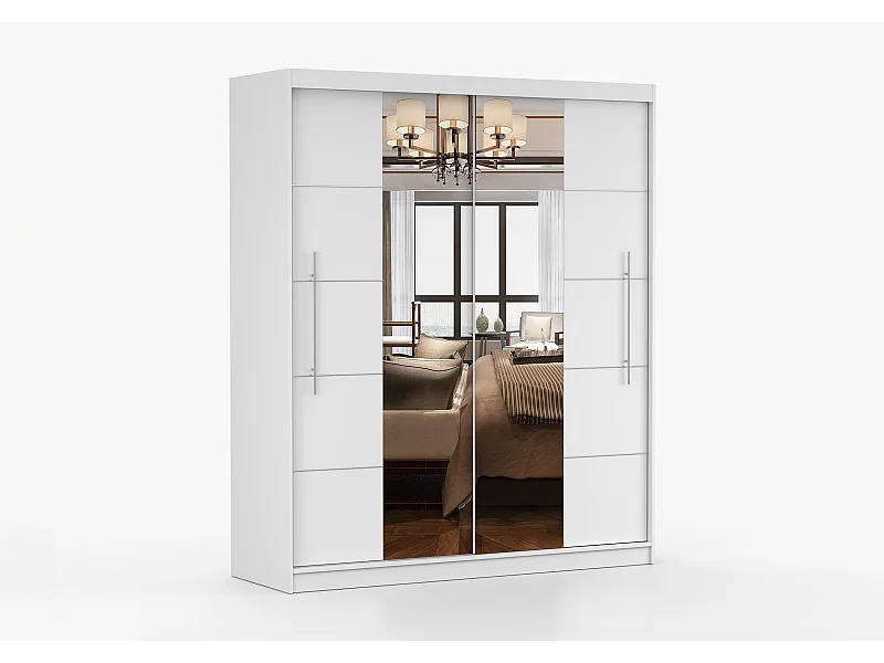 Armoire Orelia 203 cm avec miroir - Blanc