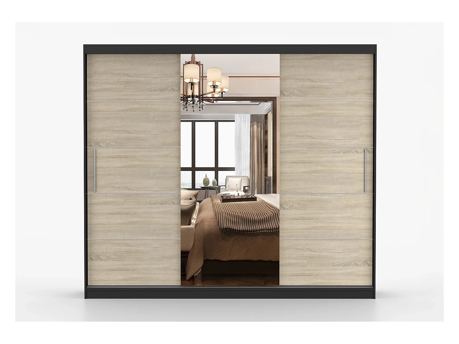 Armoire Théana avec miroir 250 cm - Noir - Chêne