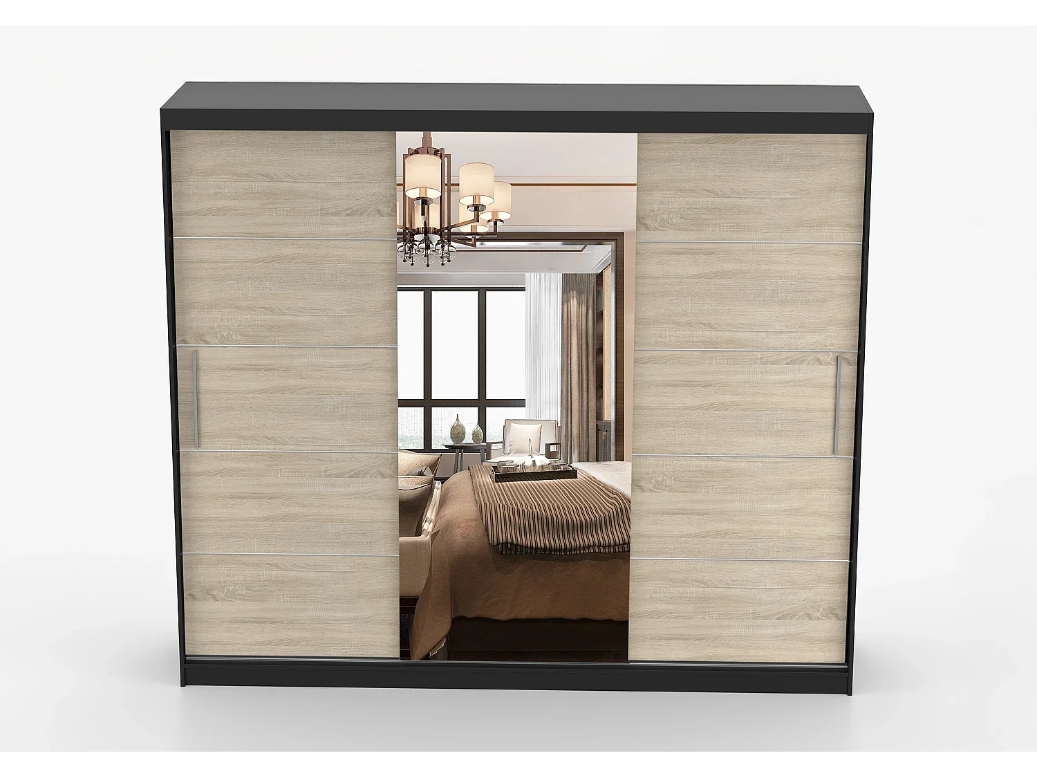 Armoire Théana avec miroir 250 cm - Noir - Chêne