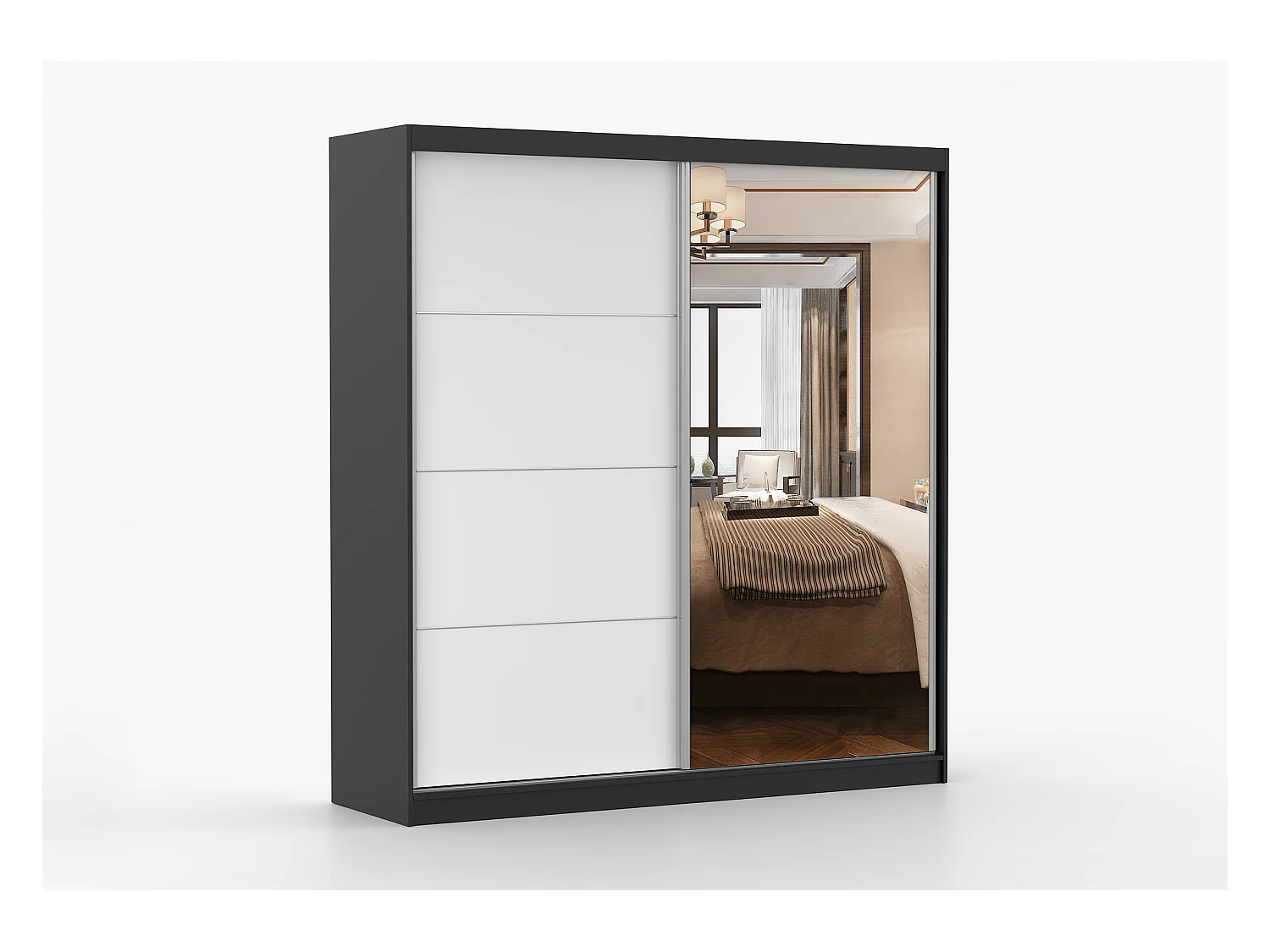 Armoire Léandra 203 cm avec miroir - Noir - Blanc