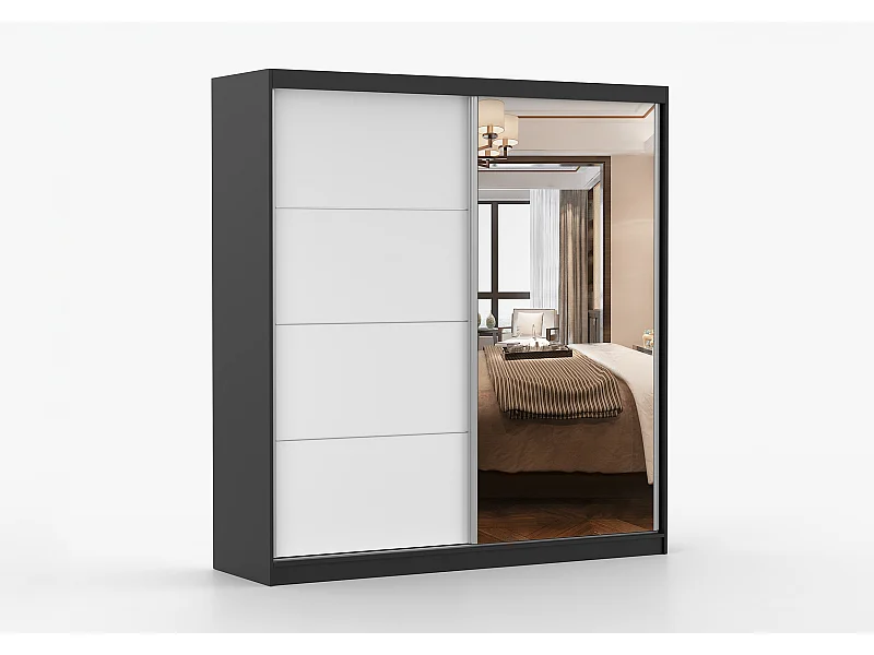 Armoire Léandra 203 cm avec miroir - Noir - Blanc