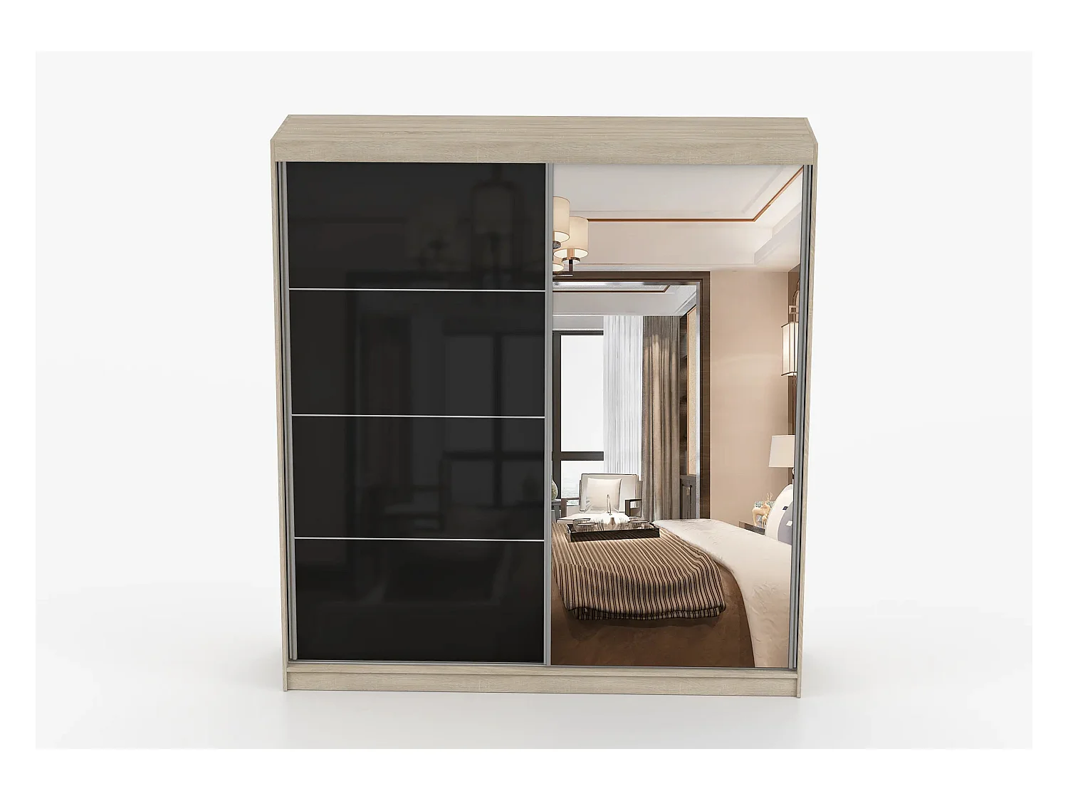 Armoire Calypso 233 cm avec miroir - Chêne - Noir