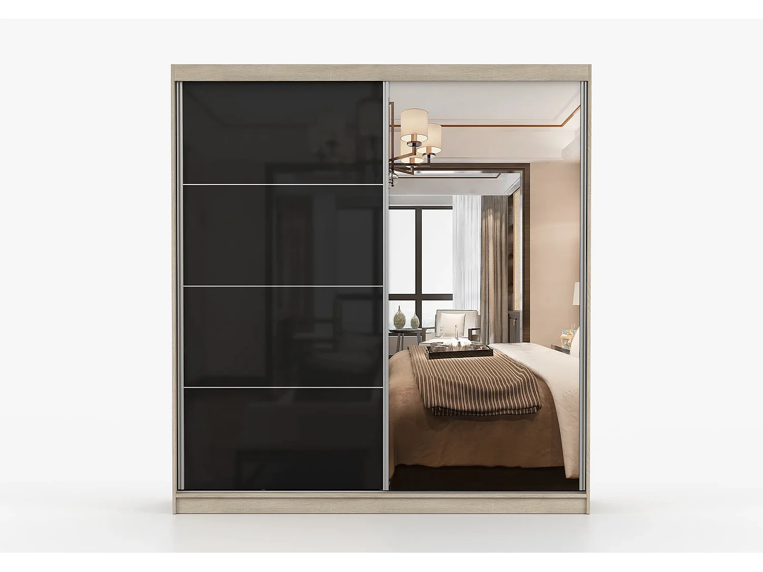 Armoire Calypso 233 cm avec miroir - Chêne - Noir