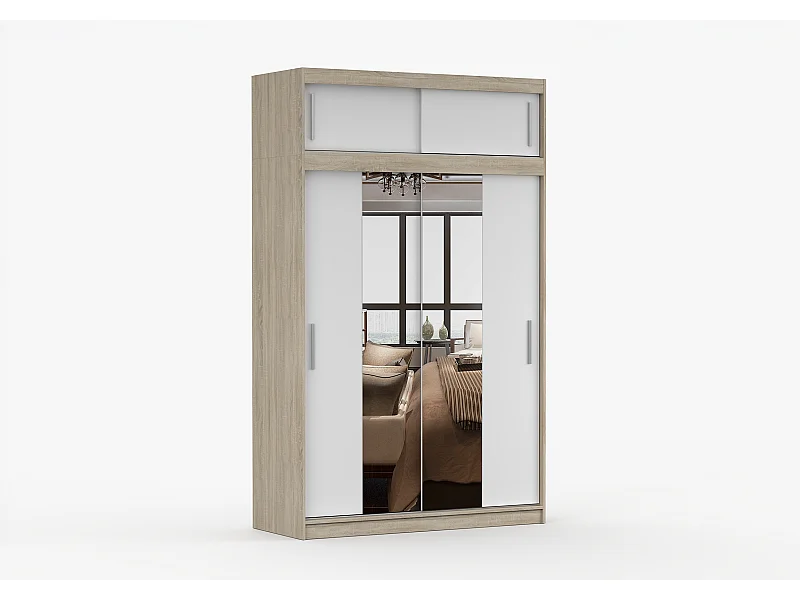 Armoire avec extension Nahelys 150 cm avec miroir - Chêne - Blanc