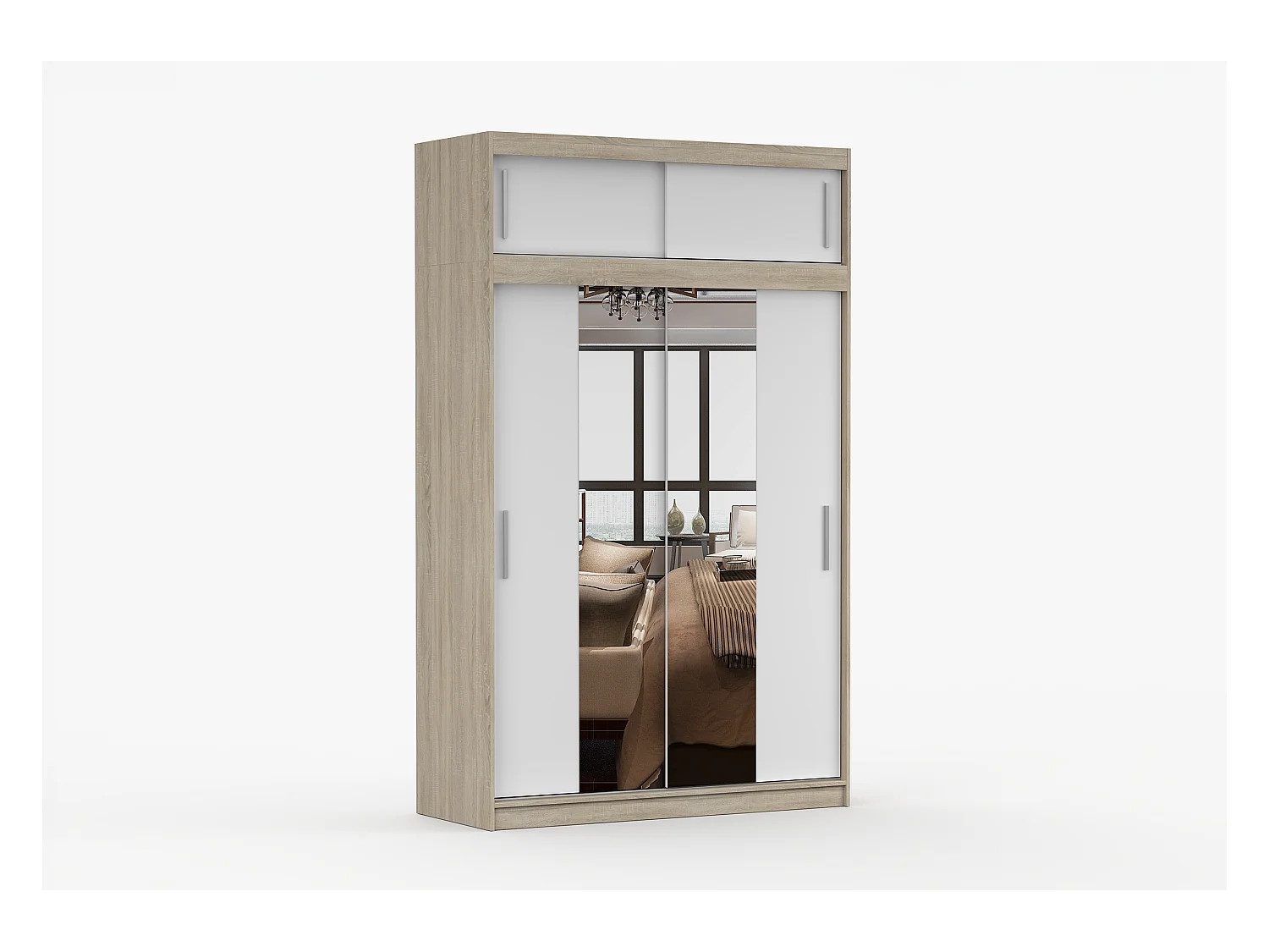 Armoire avec extension Nahelys 150 cm avec miroir - Chêne - Blanc