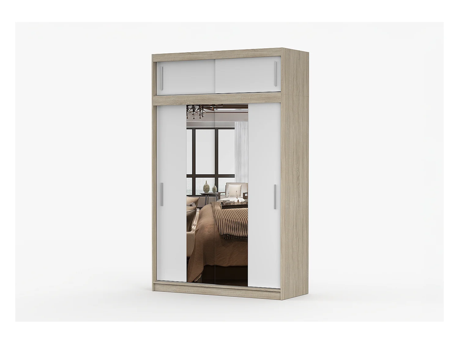 Armoire avec extension Nahelys 150 cm avec miroir - Chêne - Blanc