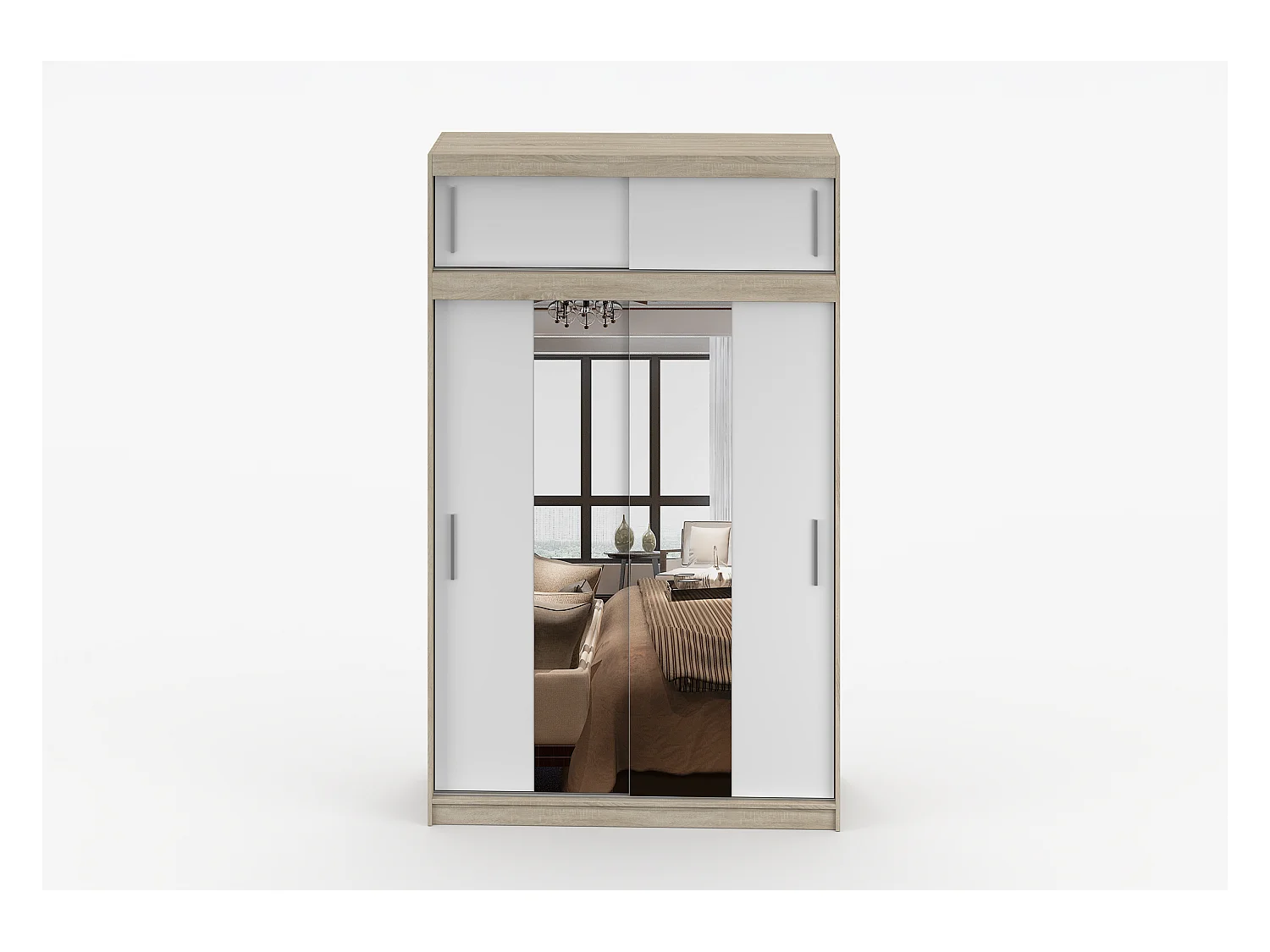 Armoire avec extension Nahelys 150 cm avec miroir - Chêne - Blanc