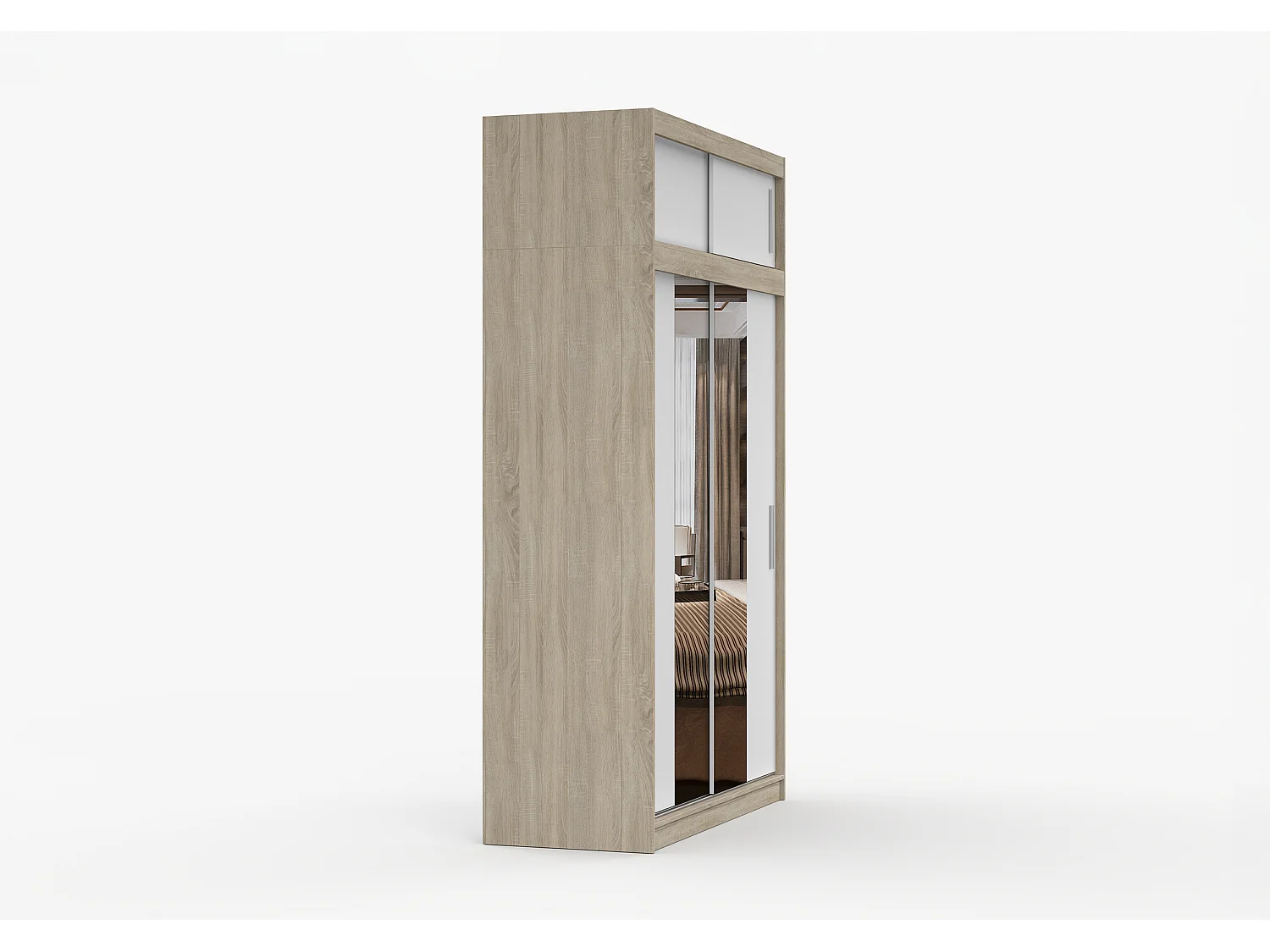 Armoire avec extension Nahelys 150 cm avec miroir - Chêne - Blanc