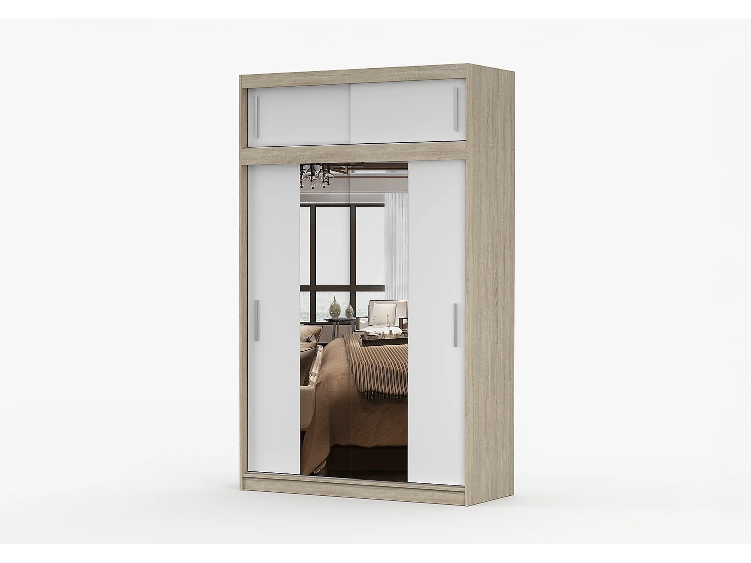 Armoire avec extension Nahelys 150 cm avec miroir - Chêne - Blanc