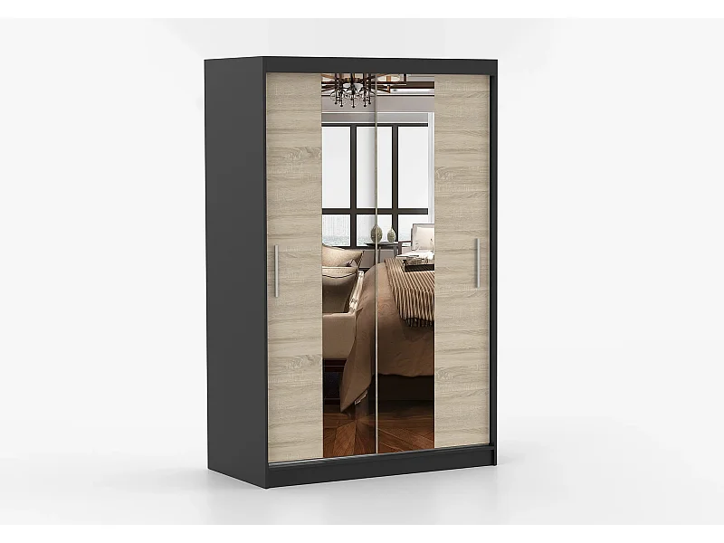 Armoire Danaé 120 cm avec miroir - Noir - Chêne