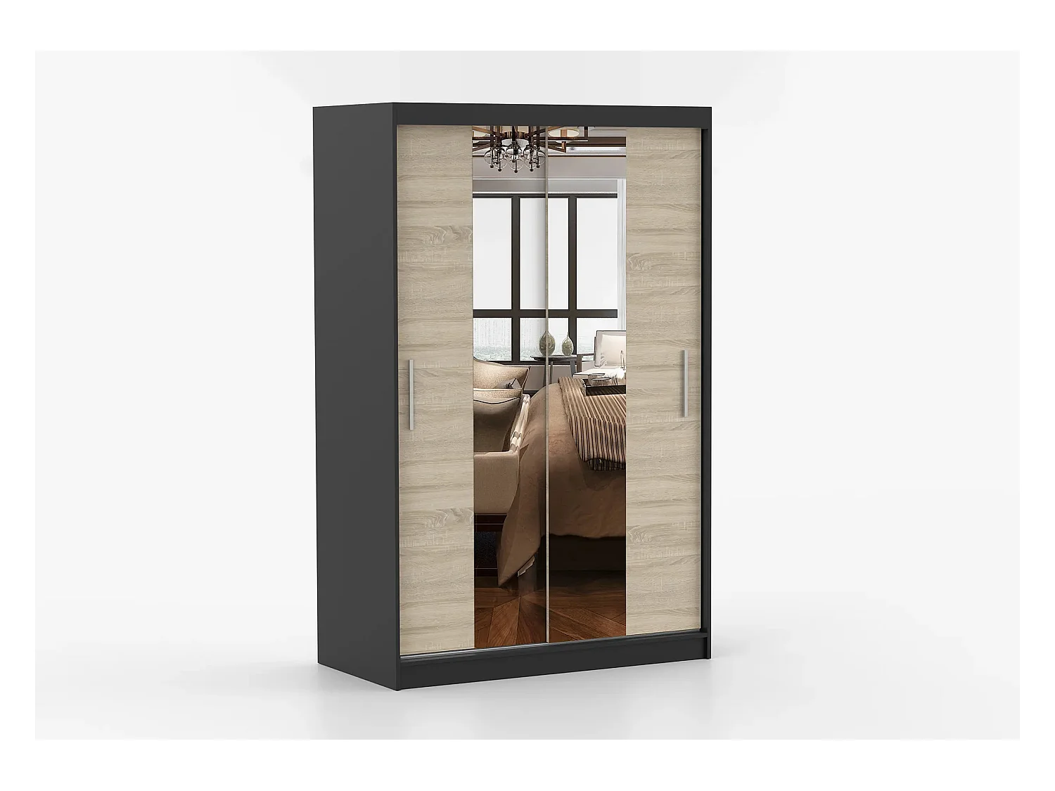 Armoire Danaé 120 cm avec miroir - Noir - Chêne