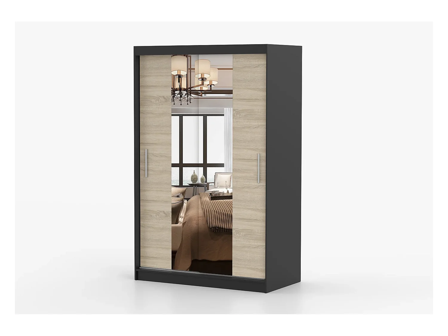 Armoire Danaé 120 cm avec miroir - Noir - Chêne