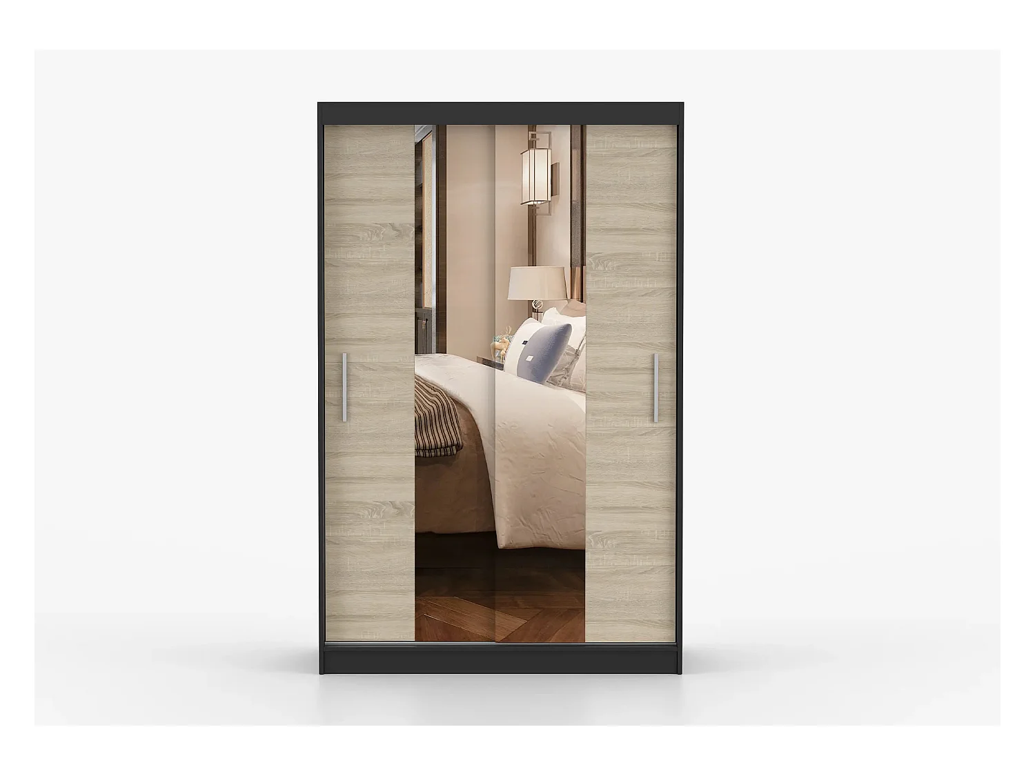 Armoire Danaé 120 cm avec miroir - Noir - Chêne