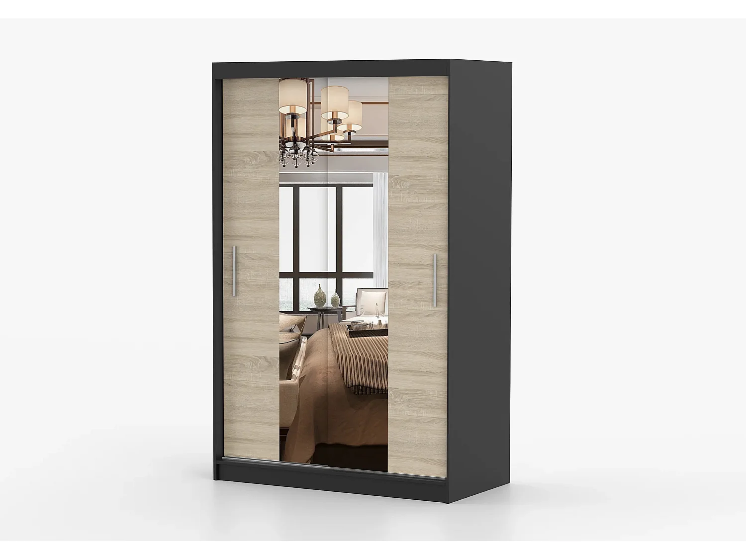 Armoire Danaé 120 cm avec miroir - Noir - Chêne